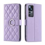 For Xiaomi 12T / 12T Pro Ring Buckle Rhombic Leather Phone Case(Purple)