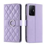 For Xiaomi 11T / 11T Pro Ring Buckle Rhombic Leather Phone Case(Purple)