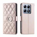 For Xiaomi 14T Ring Buckle Rhombic Leather Phone Case(Rose Gold)