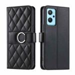 For Realme 9i Ring Buckle Rhombic Leather Phone Case(Black)