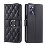 For Realme C35 4G Ring Buckle Rhombic Leather Phone Case(Black)