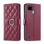 For Realme C21Y / C25Y Ring Buckle Rhombic Leather Phone Case(Red)