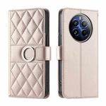 For Realme 12 Pro 5G / 12 Pro+ 5G Ring Buckle Rhombic Leather Phone Case(Rose Gold)