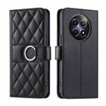 For Realme 12 5G Global Ring Buckle Rhombic Leather Phone Case(Black)