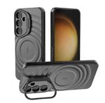 For Samsung Galaxy S25 5G Lens Frame Bracket Corrugated MagSafe Phone Case(Black)