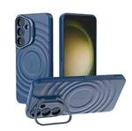 For Samsung Galaxy S25+ 5G Lens Frame Bracket Corrugated MagSafe Phone Case(Dark Blue)