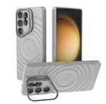 For Samsung Galaxy S25 Ultra 5G Lens Frame Bracket Corrugated MagSafe Phone Case(Grey)