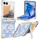 For Samsung Galaxy Z Flip6 5G Sticker TPU Hybrid PC Shockproof Phone Case with Holder(Blue Flower)