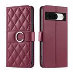 For Google Pixel 8 Ring Buckle Rhombic Leather Phone Case(Red)