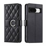 For Google Pixel 8 Ring Buckle Rhombic Leather Phone Case(Black)