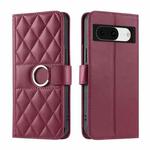 For Google Pixel 8a Ring Buckle Rhombic Leather Phone Case(Red)