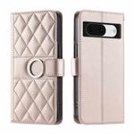 For Google Pixel 8a Ring Buckle Rhombic Leather Phone Case(Rose Gold)