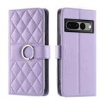 For Google Pixel 7 Pro Ring Buckle Rhombic Leather Phone Case(Purple)