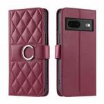 For Google Pixel 7 Ring Buckle Rhombic Leather Phone Case(Red)