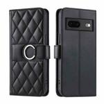 For Google Pixel 7 Ring Buckle Rhombic Leather Phone Case(Black)