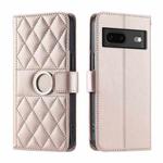 For Google Pixel 7 Ring Buckle Rhombic Leather Phone Case(Rose Gold)