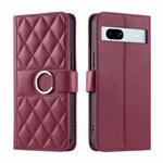 For Google Pixel 7a Ring Buckle Rhombic Leather Phone Case(Red)