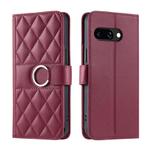 For Google Pixel 9a Ring Buckle Rhombic Leather Phone Case(Red)