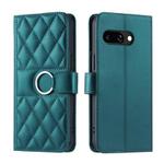 For Google Pixel 9a Ring Buckle Rhombic Leather Phone Case(Green)