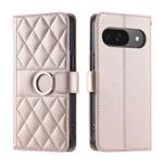 For Google Pixel 9 / 9 Pro Ring Buckle Rhombic Leather Phone Case(Rose Gold)