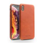 For iPhone XS Max QIALINO Shockproof Cowhide Leather Protective Case(Coffee)