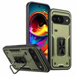 For Google Pixel 9 / 9 Pro Ring Holder PC Hybrid TPU Phone Case(Olive Green)