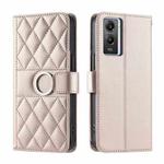 For vivo Y55s 2023 5G / Y75 5G Ring Buckle Rhombic Leather Phone Case(Rose Gold)