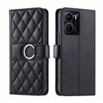 For vivo Y16 4G / Y56 5G / Y02s 4G Ring Buckle Rhombic Leather Phone Case(Black)