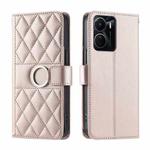 For vivo Y16 4G / Y56 5G / Y02s 4G Ring Buckle Rhombic Leather Phone Case(Rose Gold)