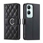 For vivo Y18 4G Global / IND / Y03 4G Ring Buckle Rhombic Leather Phone Case(Black)