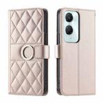 For vivo Y18 4G Global / IND / Y03 4G Ring Buckle Rhombic Leather Phone Case(Rose Gold)