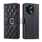 For vivo Y28 4G Global Ring Buckle Rhombic Leather Phone Case(Black)