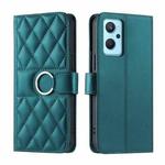 For OPPO A36 / A76  / A96 4G / K10 4G Ring Buckle Rhombic Leather Phone Case(Green)