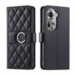 For OPPO Reno11 5G Global Ring Buckle Rhombic Leather Phone Case(Black)