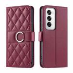 For OPPO Reno12 5G Global Ring Buckle Rhombic Leather Phone Case(Red)