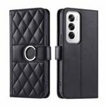 For OPPO Reno12 5G Global Ring Buckle Rhombic Leather Phone Case(Black)