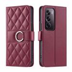 For OPPO Reno12 Pro 5G Global Ring Buckle Rhombic Leather Phone Case(Red)