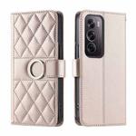 For OPPO Reno12 Pro 5G Global Ring Buckle Rhombic Leather Phone Case(Rose Gold)