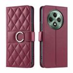 For OPPO Reno12 F 4G Global Ring Buckle Rhombic Leather Phone Case(Red)