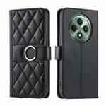 For OPPO Reno12 F 4G Global Ring Buckle Rhombic Leather Phone Case(Black)