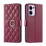 For OPPO Reno13 F 5G Global / 4G India Ring Buckle Rhombic Leather Phone Case(Red)