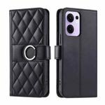 For OPPO Reno13 F 5G Global / 4G India Ring Buckle Rhombic Leather Phone Case(Black)
