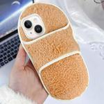 For iPhone 15 Creative Plush Slipper Design TPU Phone Case(Light Orange)