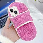 For iPhone 14 / 13 Creative Plush Slipper Design TPU Phone Case(Rose Red)