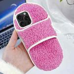 For iPhone 14 Pro Max Creative Plush Slipper Design TPU Phone Case(Rose Red)