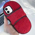 For iPhone 12 / 12 Pro Creative Plush Slipper Design TPU Phone Case(Red)