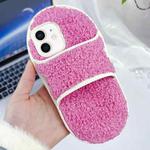 For iPhone 12 / 12 Pro Creative Plush Slipper Design TPU Phone Case(Rose Red)