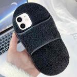 For iPhone 11 Creative Plush Slipper Design TPU Phone Case(Black)