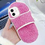 For iPhone 11 Creative Plush Slipper Design TPU Phone Case(Rose Red)
