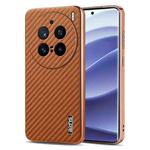 For vivo X200 Pro AZNS Electroplated Edge Carbon Fiber Texture Phone Case(Brown)